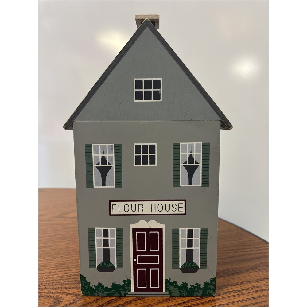 Flour House Wood Canister Farmhouse Decor with Plastic Liner‎ 11"x5"x5" 1980's